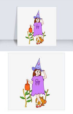 手绘万圣节人物女孩插画