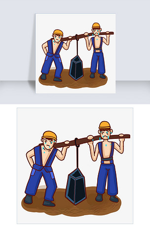民工兄弟汗流浃背的辛苦干活插画