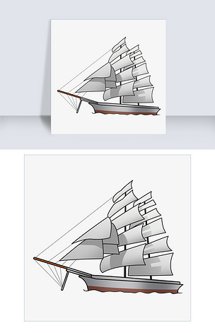 手绘航海大帆船插画