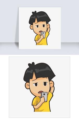 卡通手绘可爱发短信的男孩
