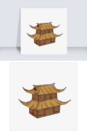 古风楼阁小青瓦建筑插画