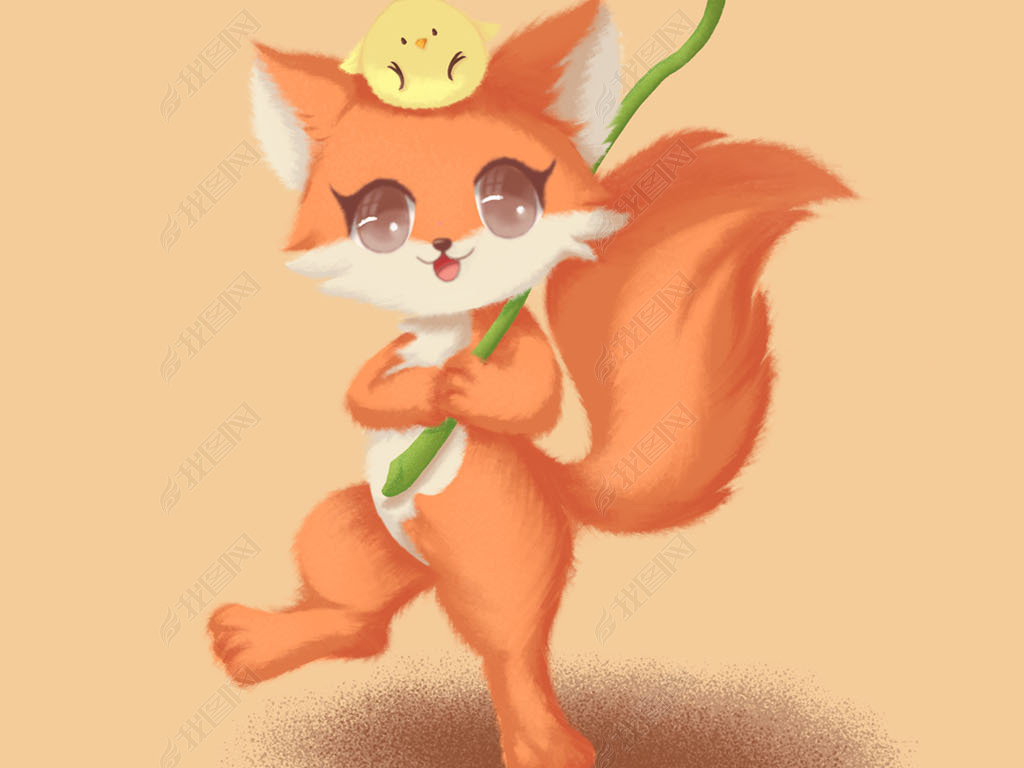橙色可爱活泼商业狐狸儿童插画手绘动物插画