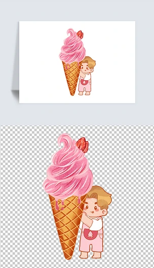 粉色草莓甜筒冰淇淋