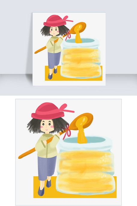 秋季养生手绘女孩和蜂蜜手绘免抠图