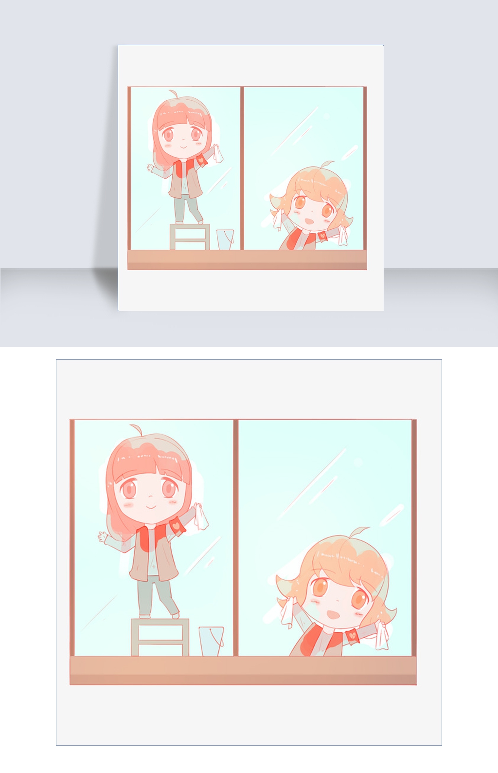 志愿者社区服务清洁打扫擦窗户免扣PNG