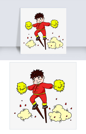 元宵节踩高跷的小男孩手绘插画