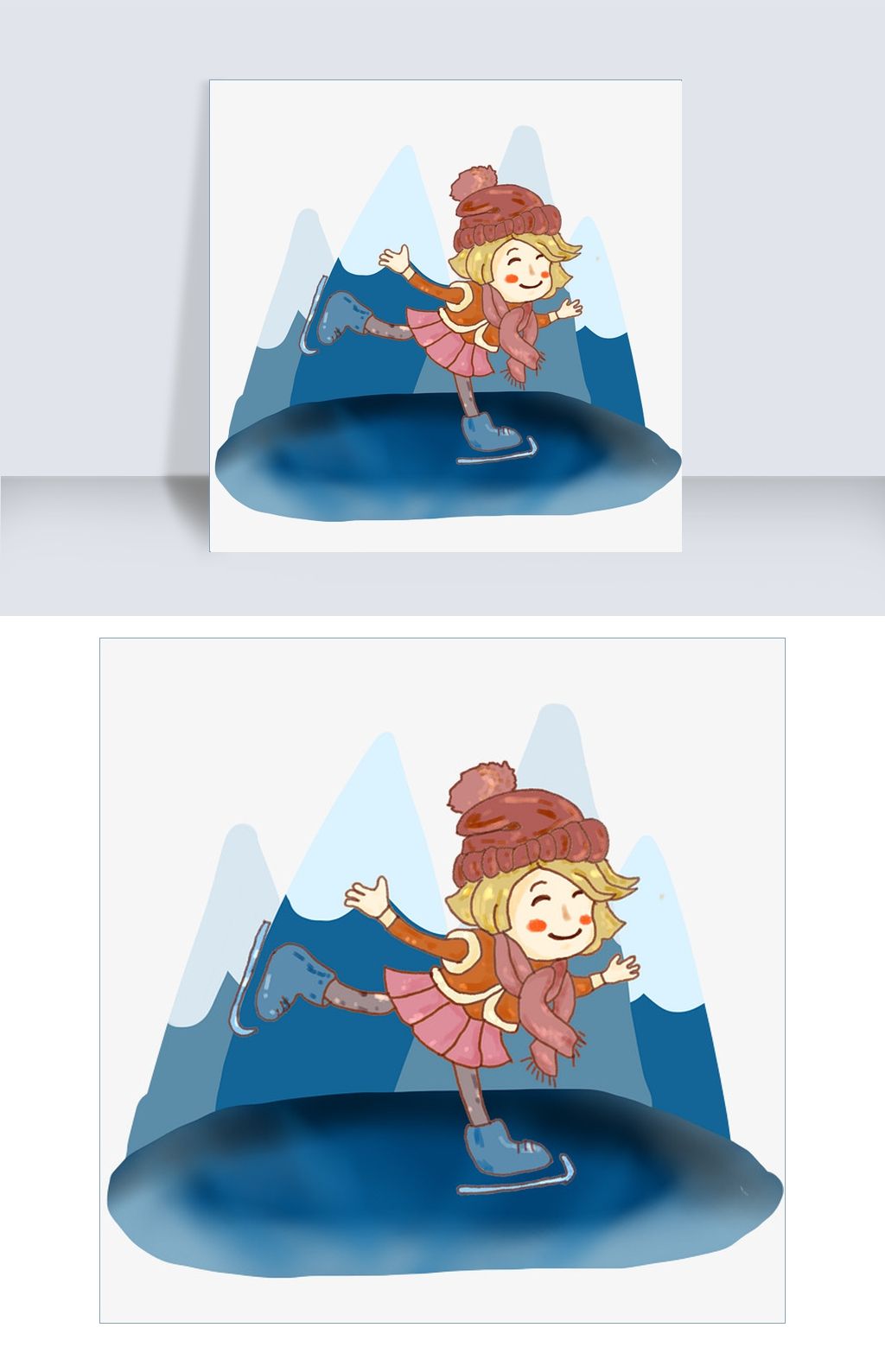 蜡笔风冬季保暖儿童女孩溜冰冰山