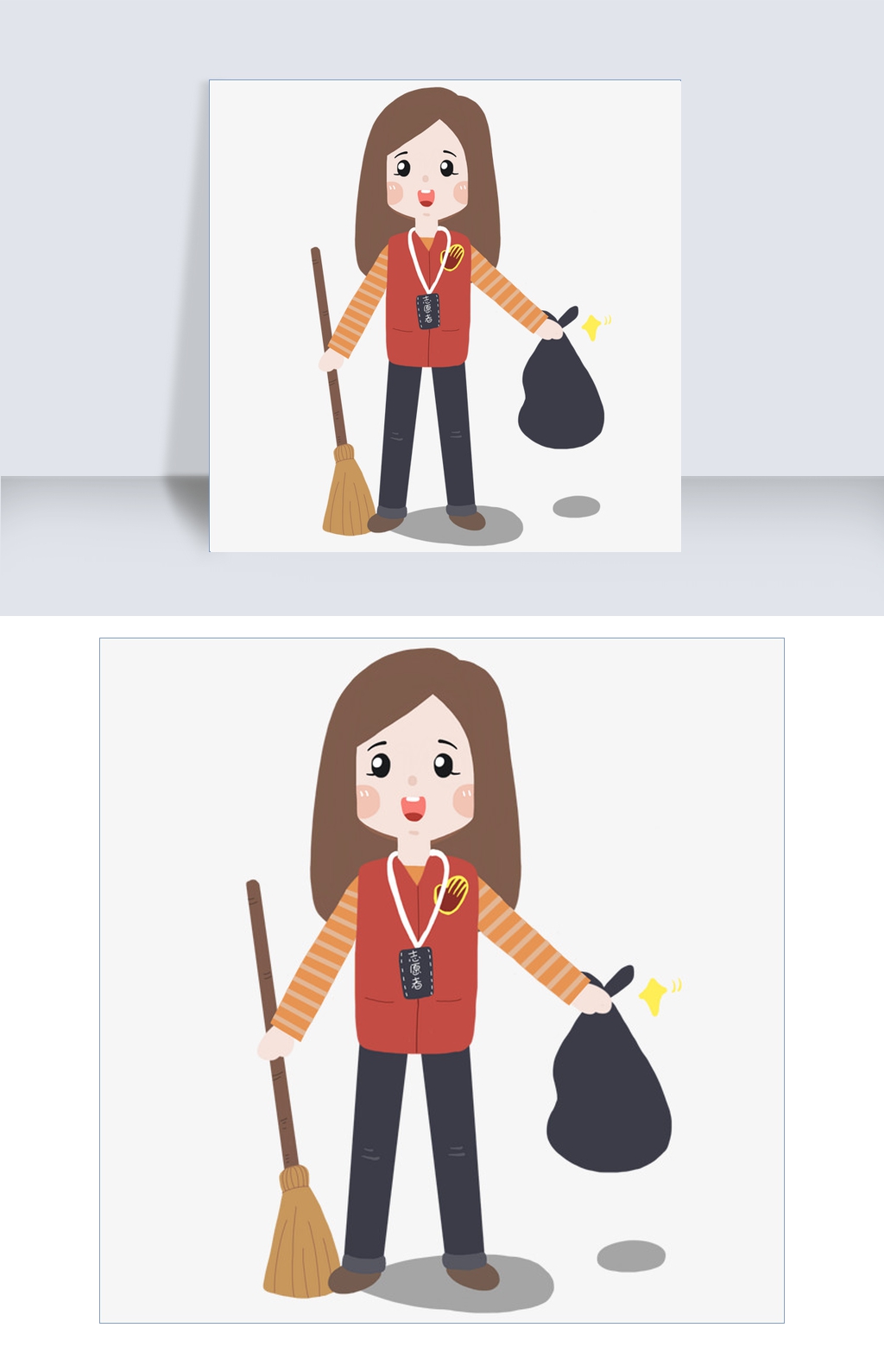 勤劳的大学生志愿者在打扫卫生