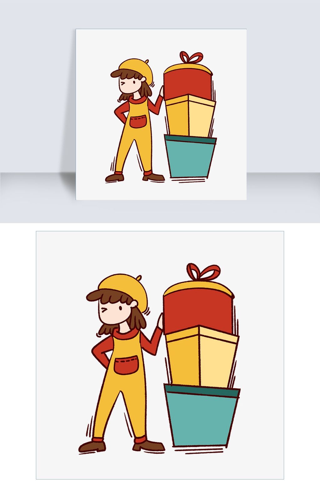 手绘卡通双十一购物双11礼物盒小女