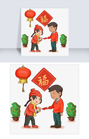 春节收红包简笔画图片