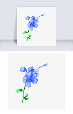 手绘蝴蝶花枝插画|手绘水彩蓝色蝴蝶花插画