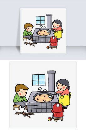 卡通手绘传统中式做饭