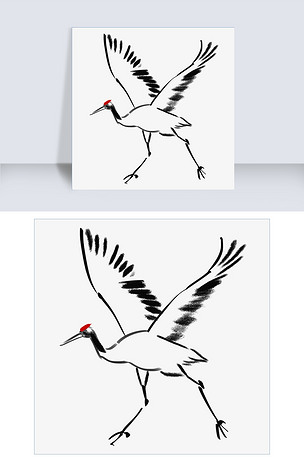 原创中国风水墨黑白插图仙鹤版权可商用