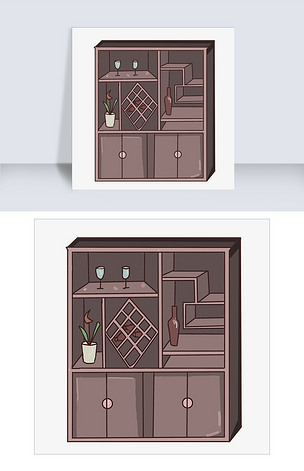 手绘酒柜家具插画