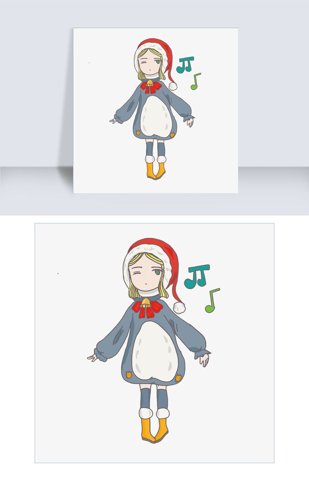 圣诞节卡通手绘穿企鹅服女孩