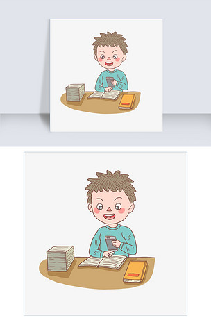 卡通手绘人物手机查资料男文员