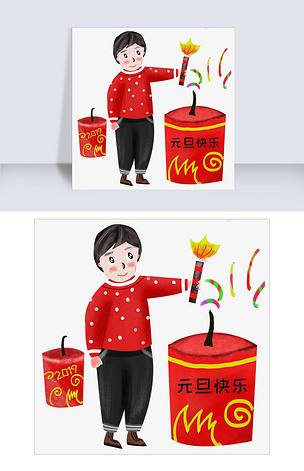 手绘元旦烟花插画