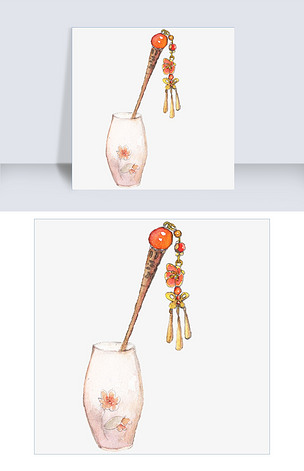 红色玉簪卡通插画