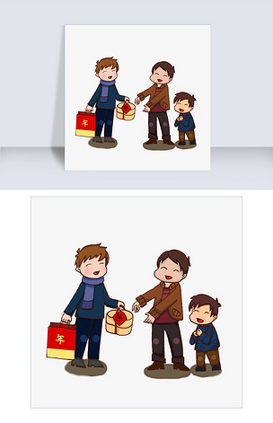 卡通手绘过年拜访朋友创意海报