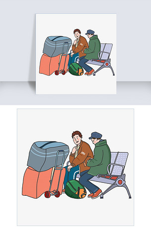 手绘春运候车室插画