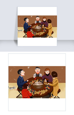 大寒节气活动围炉夜话手绘插画