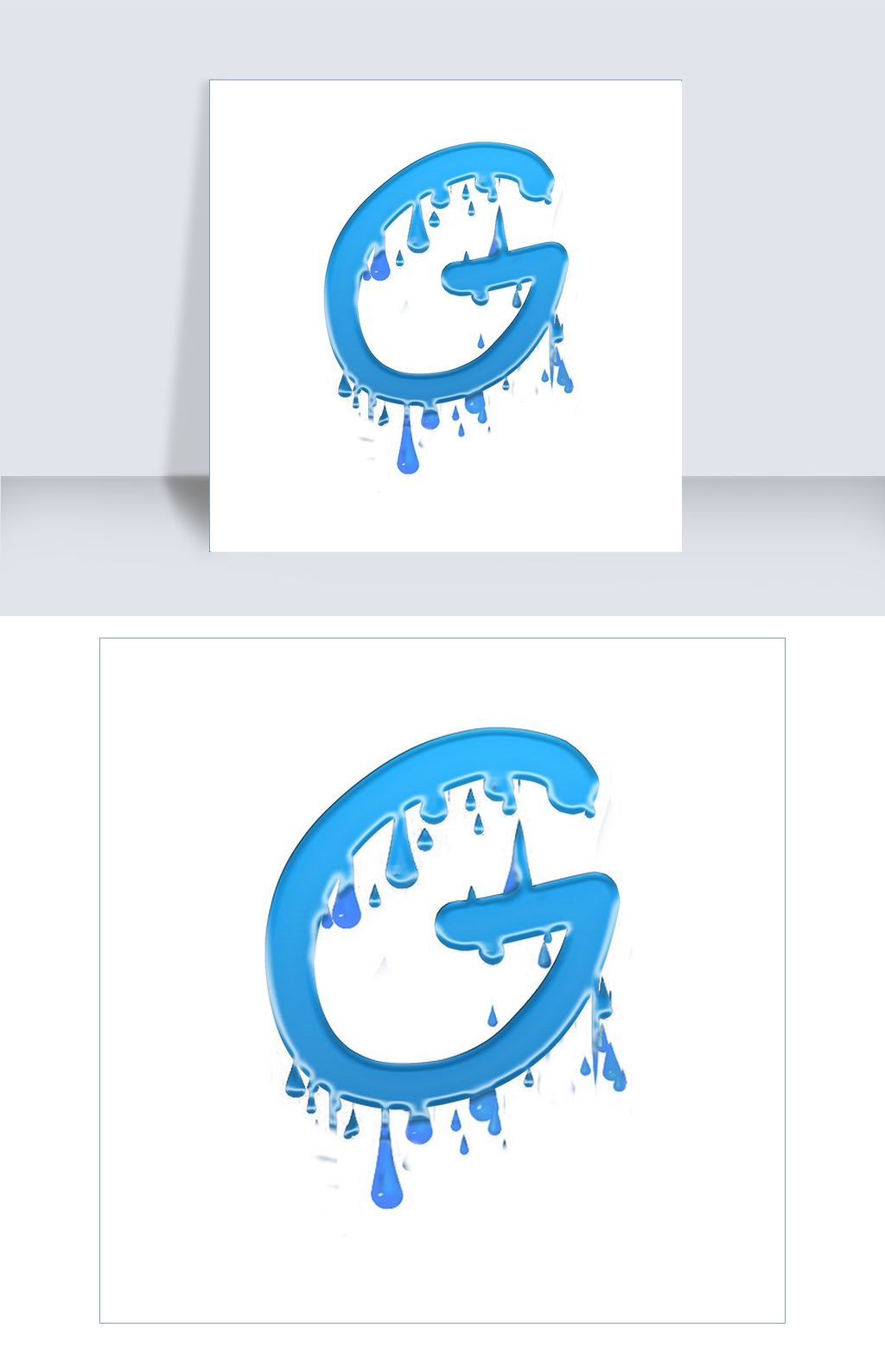 蓝色水滴滑落大写字母g艺术字千库原
