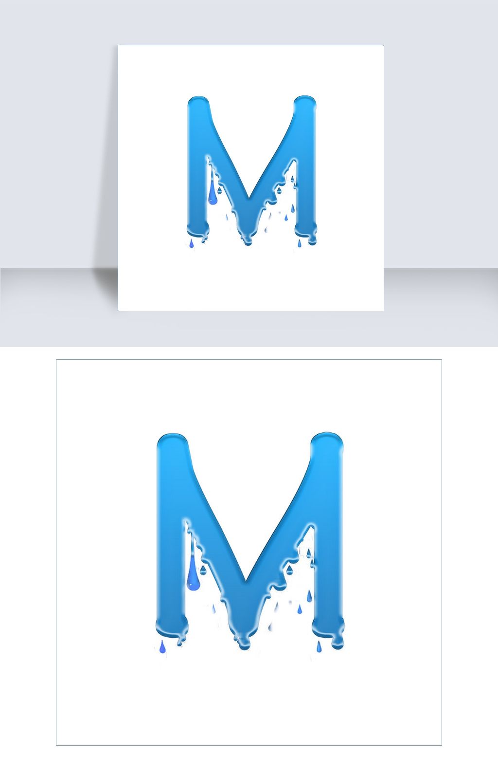 蓝色水滴滑落大写字母m艺术字千库原创
