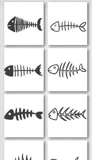 线描卡通鱼骨头图案元素