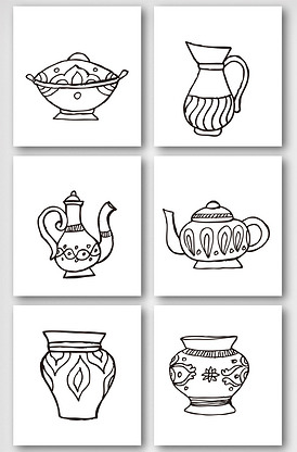 民族风简约线描陶瓷元素
