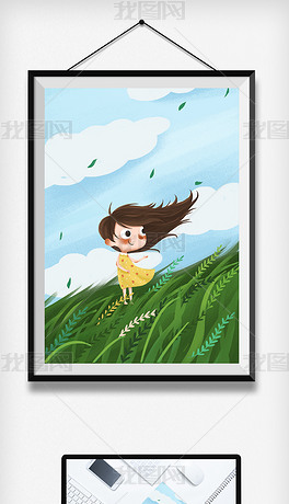春天女孩插画吹风治愈