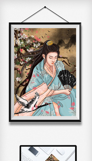 国潮桃花古风中国风水墨书生折扇中式.