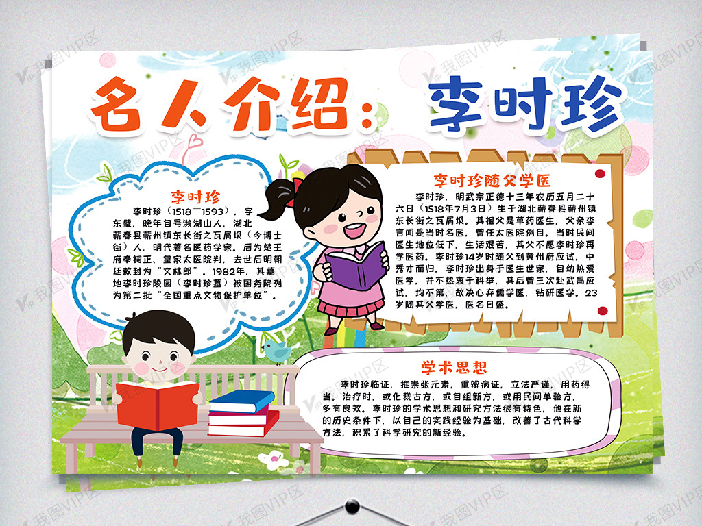 名人介绍李时珍小报手抄报模版