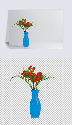 中国风蓝色瓷瓶红色花束摄影极简主义元素