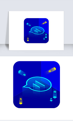 蓝色科技感2.5d聊天信息图标icon