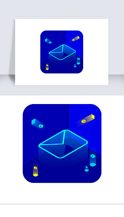 网页 邮箱ui设计|蓝色科技感2.5d邮箱图标icon