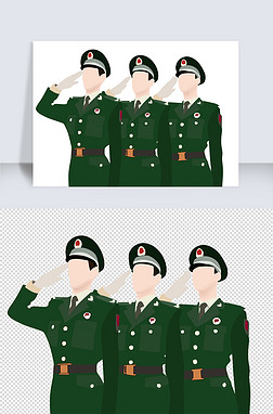 军人卡通形象免抠元素|国庆节敬礼卡通军人形象元素