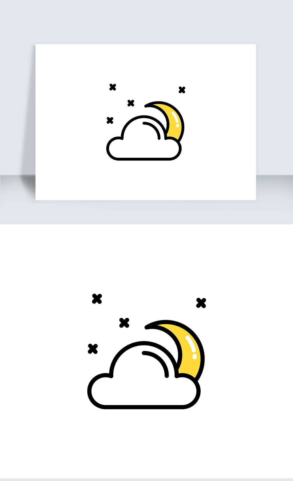 黑色黄色线性天气自然夜晚云遮月矢量
