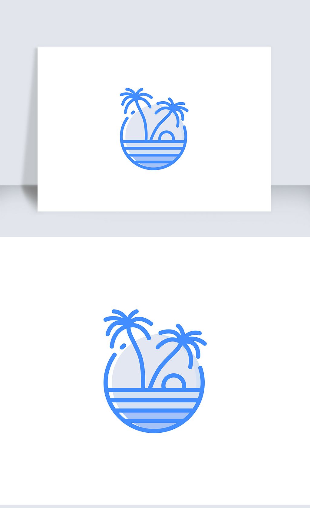 蓝色线性简约旅游度假沙滩椰子树矢量图标