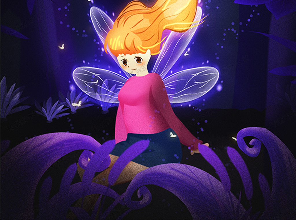 唯美萤灵之光森林精灵插画