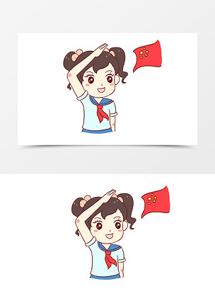 少先队员敬礼学生手绘卡通元素