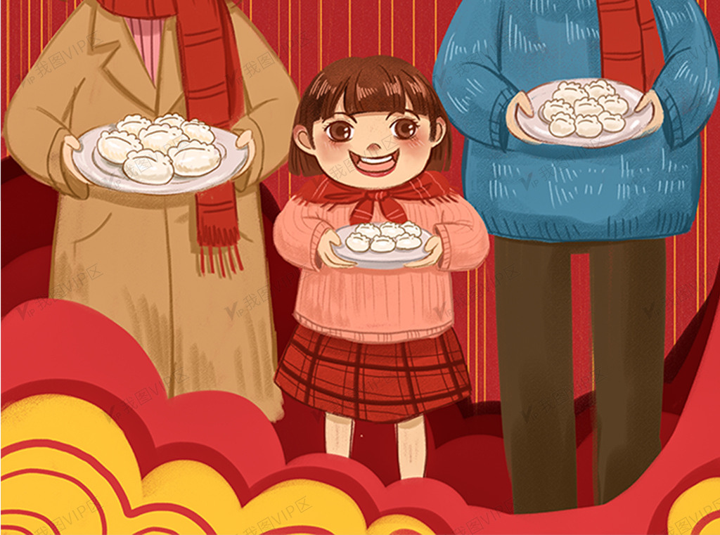 过年新年春节亲子拜年插画