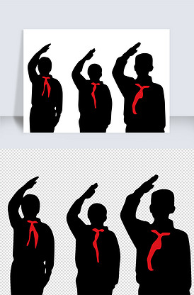 少先队员小学生敬礼剪影元素