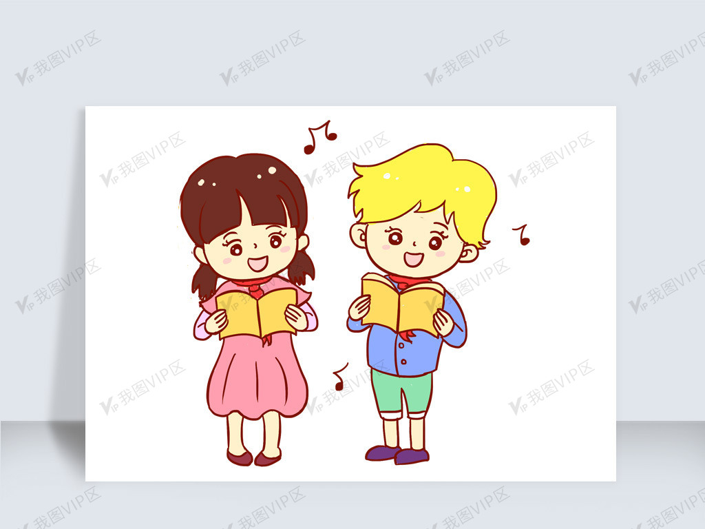 学生红领巾唱歌手绘卡通元素图片素材(psd分层格式)免费下载_动漫人物