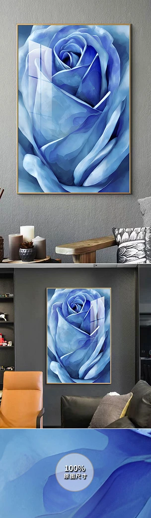 唯美油画侘寂风蓝玫瑰客厅装饰画