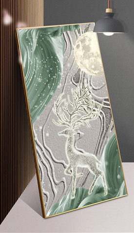新中式古风轻奢抽象灵鹿玄关装饰画1