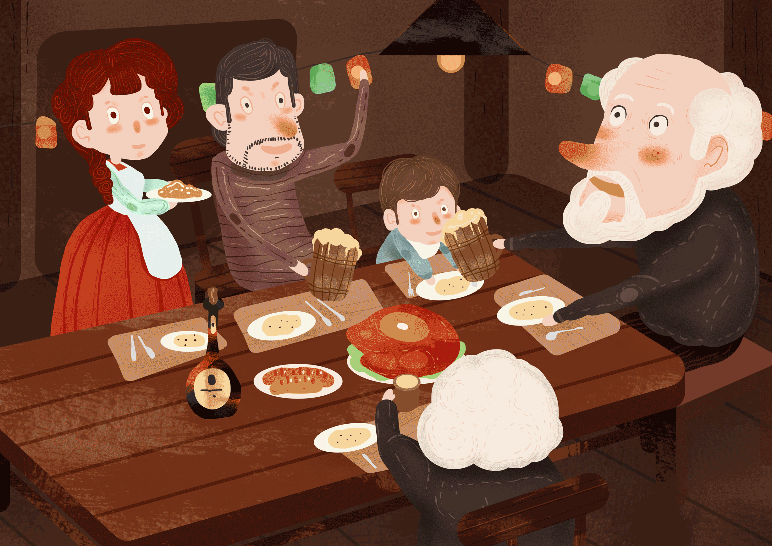 2019感恩节卡通一家人gif插画