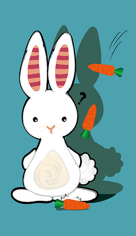 可爱的手绘卡通白色兔子和胡萝卜