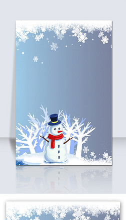 冬天晚霞免抠元素|雪人手绘冬天海报背景