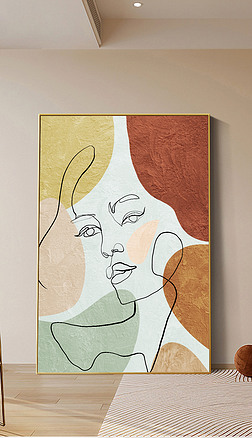 立体肌理油画装饰画抽象艺术人物线条装饰画