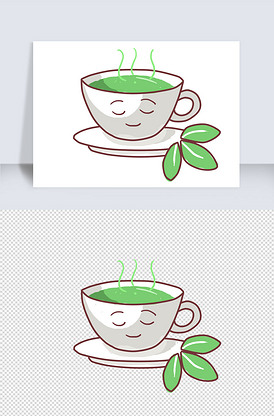 绿茶茶叶手绘卡通元素